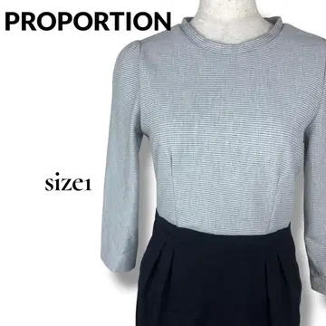 PROPORTION 그레이 네이비 절개 원피스 여성용 스트라이프