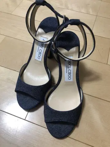 지미추 블루 데님 웨지 힐 샌들 35