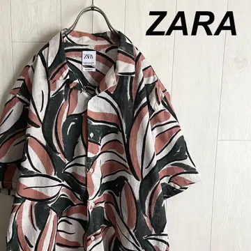 ZARA 자라 올 패턴 반팔 오픈 카라 셔츠 코튼 XL