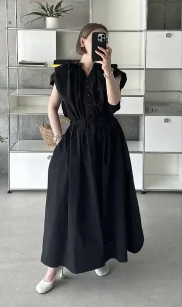 girlish 블랙 셔츠 원피스 반팔 롱