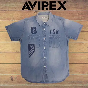 AVIREX 아비렉스 타입 블루 반팔 샴브레이 워크 셔츠 L