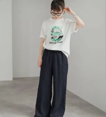 스픽스 스팬 네이비 스트라이프 와이드 팬츠