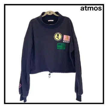 atmos 아토모스 맨투맨 숏 기장 자수 로고 긴팔 네이비 상의