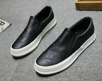 블랙 PU 가죽 슬립온 스니커즈 심플 size44