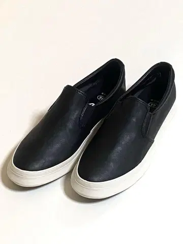 블랙 PU 가죽 슬립온 스니커즈 심플 size44