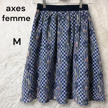 axes femme 토끼 패턴 시어 플레어 스커트 깅엄 체크 F