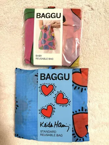 BAGGU 키스 해링 하트 후르츠 바스켓 에코백
