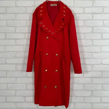 안드레아 치아노 롱 코트 골드 스터드 더블 버튼 레드