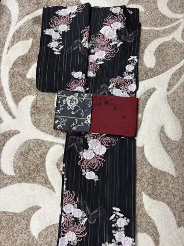유카타 오비 세트 블랙 라메 나비