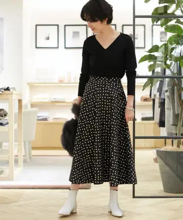 투모로우랜드 Ballsey 플레어 스커트 블랙/화이트 도트 32 볼지