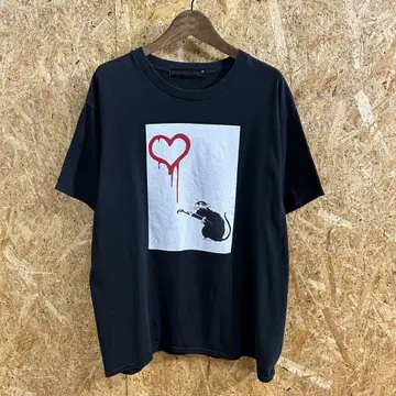 브랜디드 티셔츠 L 블랙 뱅크시 LOVE RAT 쥐 하트