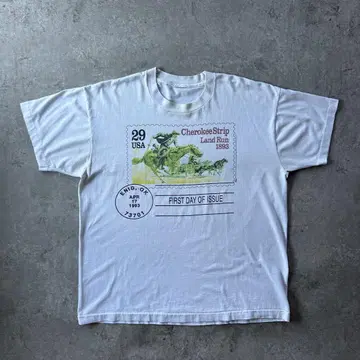 90s 기념 우표 티셔츠 USA제 화이트 L 상당 USPS 체로키족