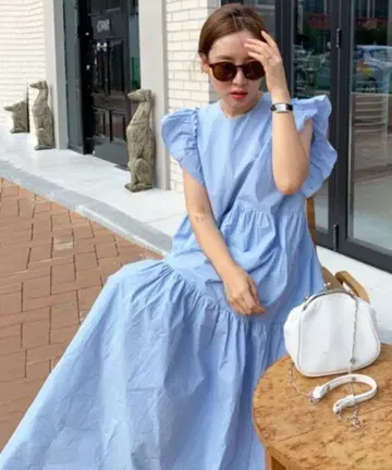 랙 베일 루즈 롱 원피스 티어드 원피스 프릴