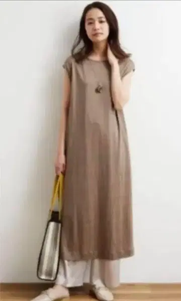 PLST 프렌치 린넨 저지 원피스 S 브라운