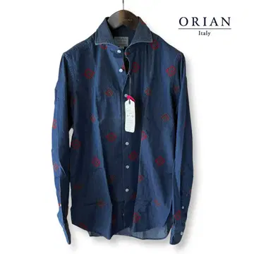 미사용 새상품/ORIAN/인디고 가먼트 다이/자수/코튼 셔츠