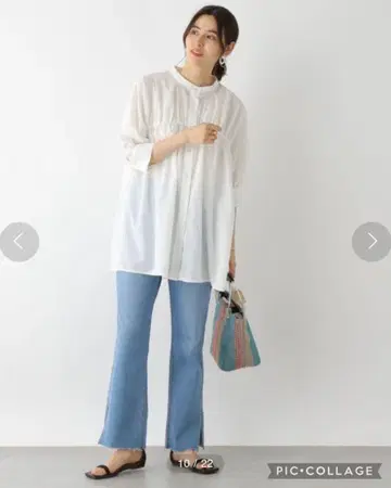 렙심 셔링 프론트 오픈 5부 소매 블라우스