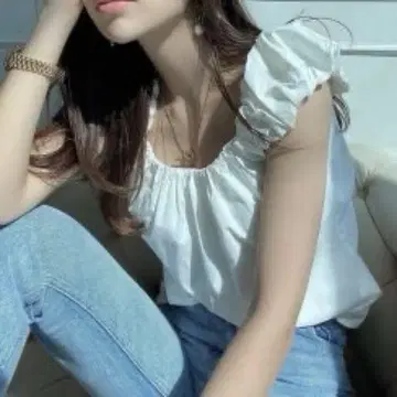 eimy Store 버블 숄더 코튼 블라우스 (F WHITE)