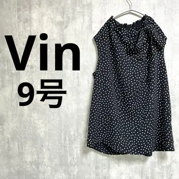 새상품급 Vin 도트 스탠드 카라 프릴 슬리브리스 리본 탑