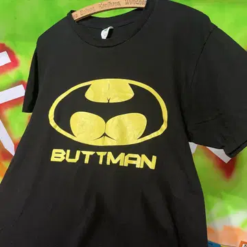 해외 수입 배트맨 패러디 BUTTMAN 헤비 온스 블랙 구제 의류 티셔츠