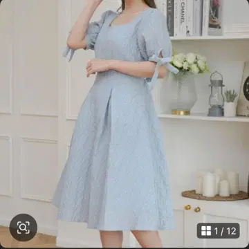 아림 Acreem 원피스 무릎 기장 자카드 플라워 블루