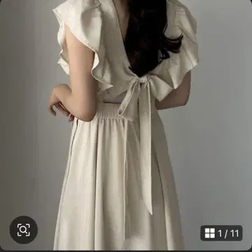 루에레 Louere 린넨 혼방 백 리본 프릴 원피스 페치 스커트 세트