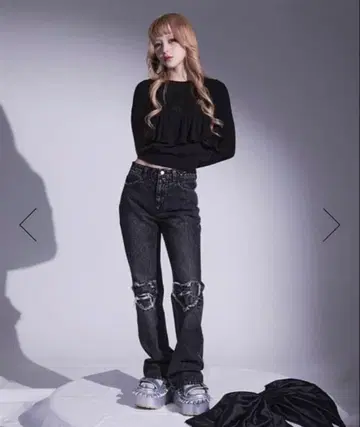 피쿠루베 데미지 데님 하트 팬츠