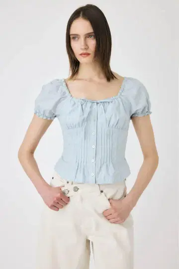 Moussy PIN TUCK FIT 블라우스 스카이블루