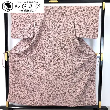 코몬 꽃+덩굴 패턴 붉은 쥐색 크레이프 원단 K-4488