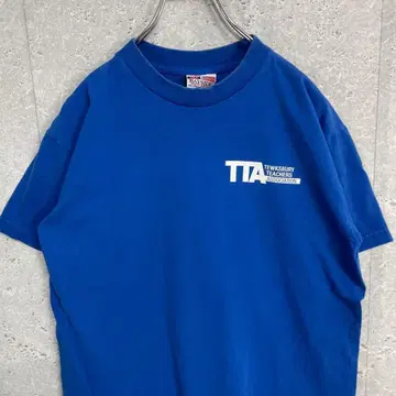 BAY SIDE USA제 기업 로고 TTA 프린트 블루 티셔츠 M