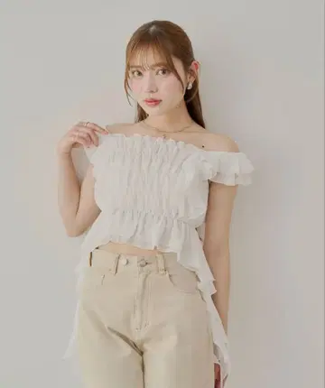 Chico 레이스 드롭 프릴 셔링 블라우스