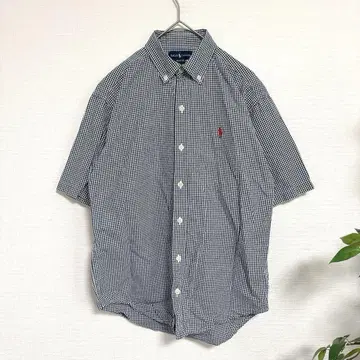 RALPH LAUREN 랄프 로렌 체크 무늬 반팔 셔츠 자수 M 면