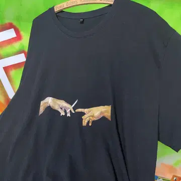 3XL 미켈란젤로 아담의 창조 패러디 스트릿 구제 의류 티셔츠