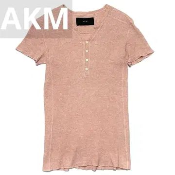 정가 25,000엔 AKM waffle V 헨리넥 티셔츠 L 핑크