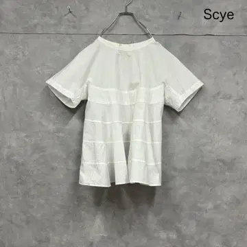 Scye 사이 풀오버 디자인 블라우스 반팔 화이트 N1145