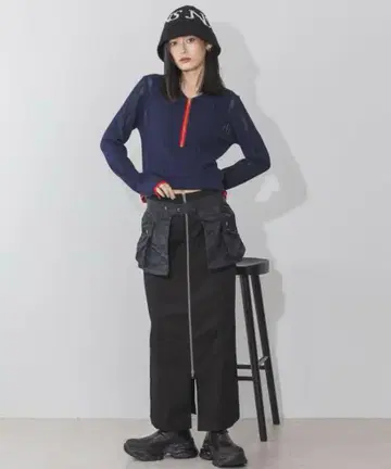 미사용 새상품 JEANASIS 포켓 벨트 지퍼 롱 스커트