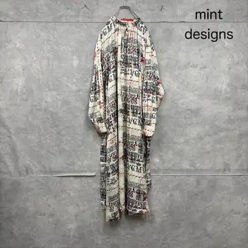 민트 디자인 올 패턴 원피스 일본제 N1153
