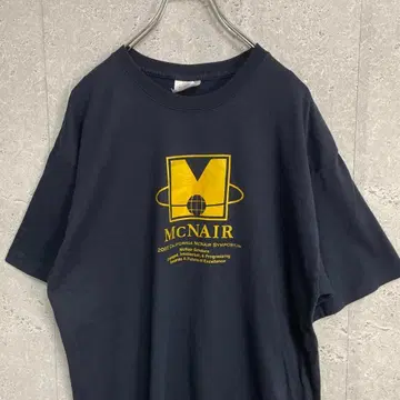 헤인즈 기업 로고 McNAIR 양면 프린트 네이비 티셔츠 L