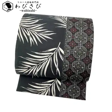 후쿠로 오비 세로 패턴 꽃 무늬 모던 나뭇잎 패턴 블랙 컬러 O-3692