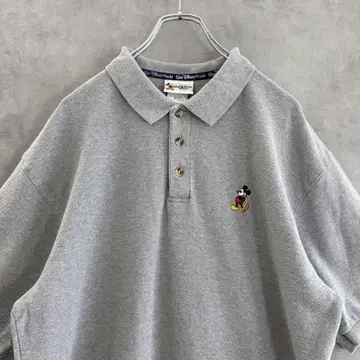 90s 디즈니 월드 디즈니 미키 자수 피케 셔츠 그레이