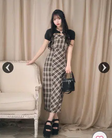 미셸 마카롱 앙상블 체크 원피스