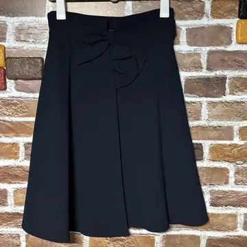 Swingle 네이비 컬러 플레어 스커트 허리 리본 디자인 S