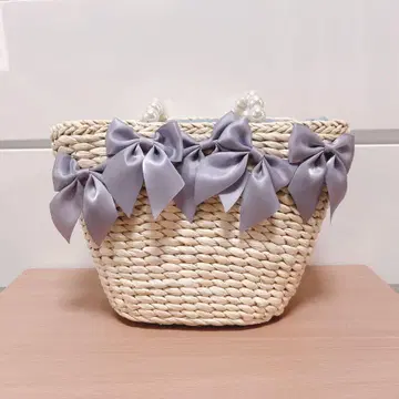 EC 한정판 펄 핸들 리본 바스켓 백
