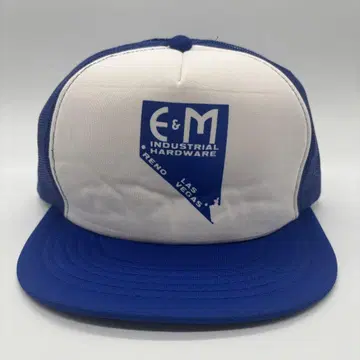 80년대 빈티지 E&M USA 기업 물품 프린트 로고 트래커 캡