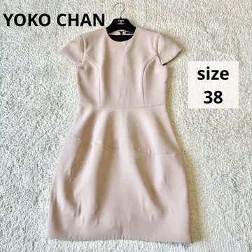 요코짱 페플럼 반팔 원피스 무릎 기장 핑크 베이지 38