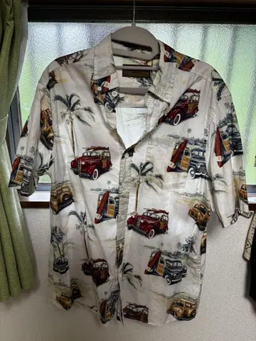 80s outfitters 하와이안 자동차 프린트 반팔 셔츠