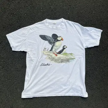 80s USA제 Alaska 퍼핀 애니멀 티셔츠 화이트