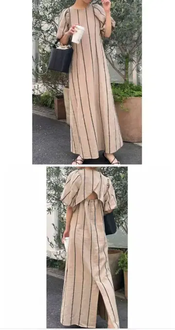 허리가 날씬해 보이는 스트라이프 백 오픈 원피스