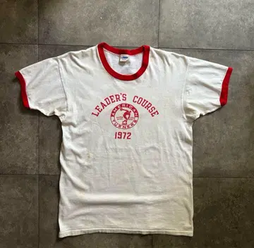 70s 챔피온 링거 티셔츠 USA제 염색 프린트 레드