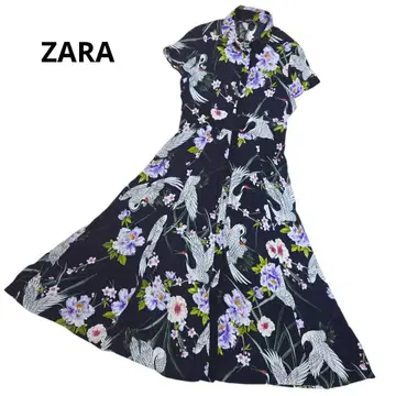 ZARA 자라 일본풍 꽃무늬 학 셔츠 원피스 사이즈 M 상당 일본풍 패턴