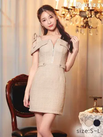 Dazzy Store 오프 숄더 리본 트위드 타이트 미니 드레스